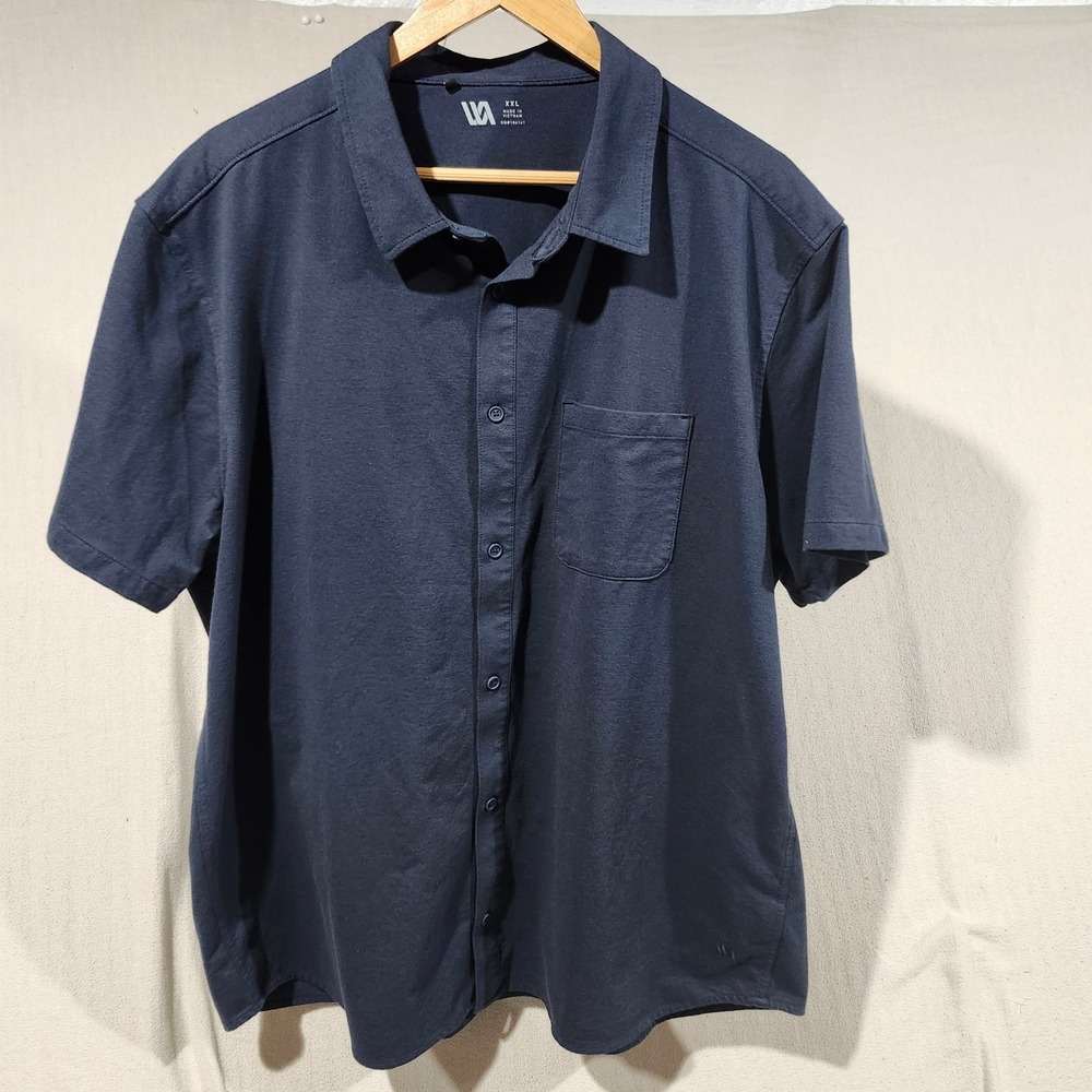 Men's XXL‎ VA Button Up Short Sleeve Button Shirt Casual Relaxed Fit Navy Blue